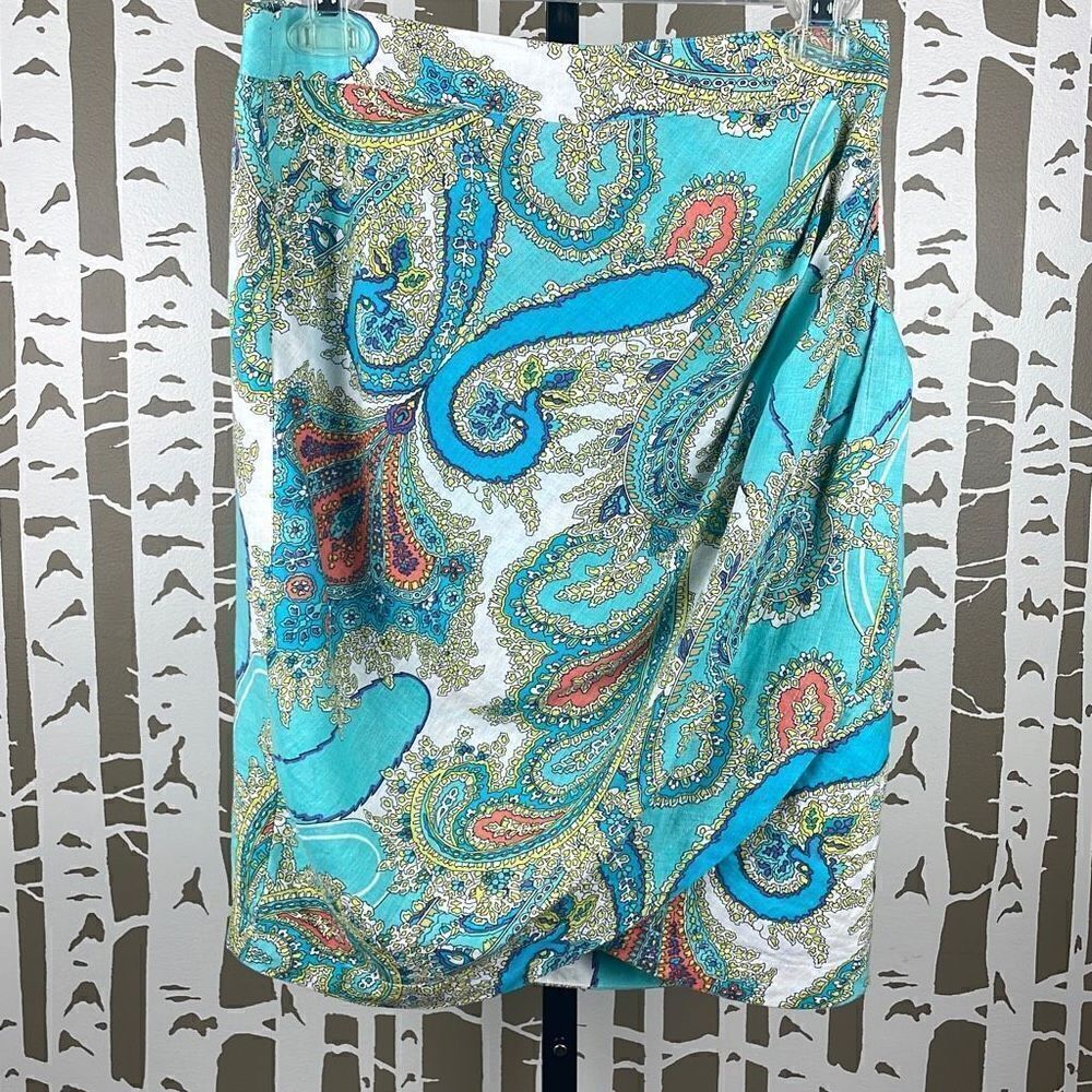 Sunny Leigh Linen Paisley Print Faux Wrap Skirt 6